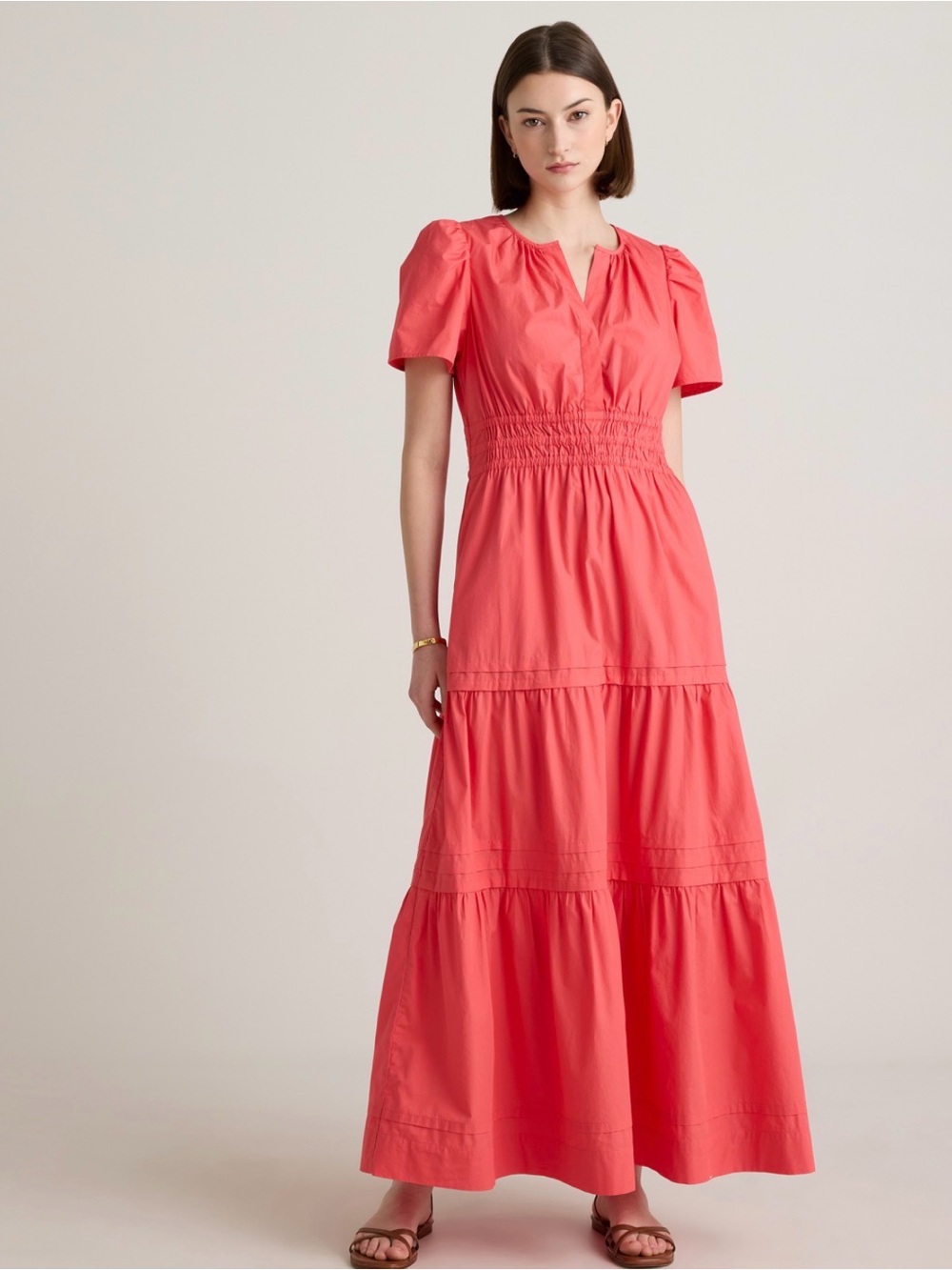 100% Organic Cotton Poplin Tiered Maxi Dress Size M. NWT